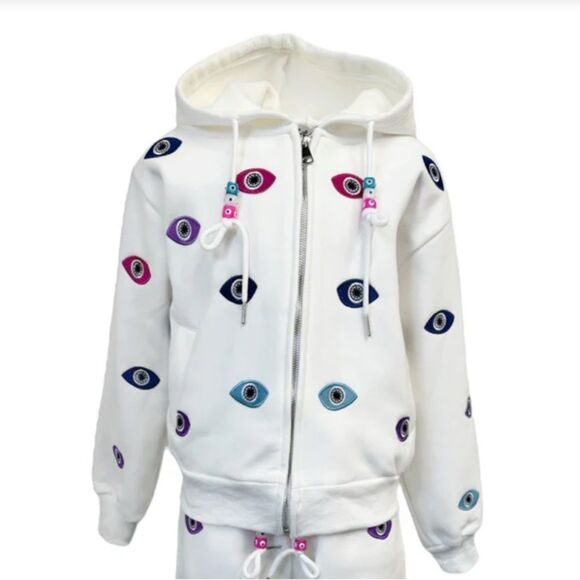 Tops - Lola and the boys White Hoodie with Colorful Eye Pattern. Size M